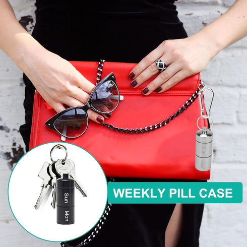 AngleKai Small Portable Pill Case Keychain, 2 Pack Waterproof Pill Organizer, Aluminium Alloy Medicine Bottle for Travel