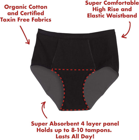 The Period Company Organic Cotton High Waisted Absorbent Period Underwear for Women High Flow Menstrual Underwear