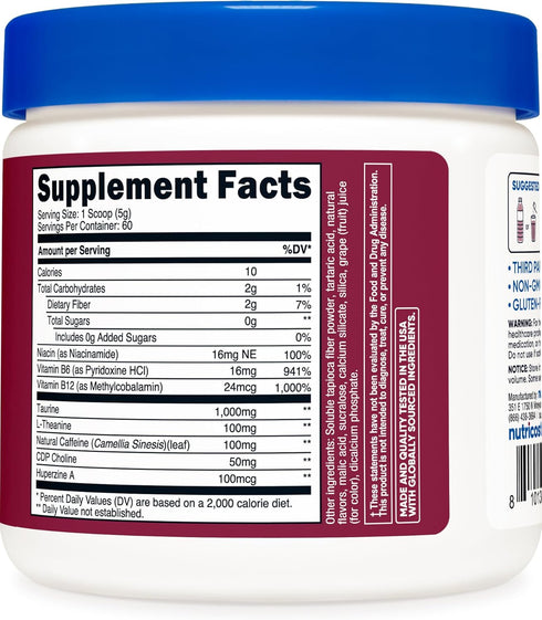 Nutricost Energy Drink Powder - Grape (60 Servings) - Pre Workout Supplement with Natural Flavors, Non-GMO