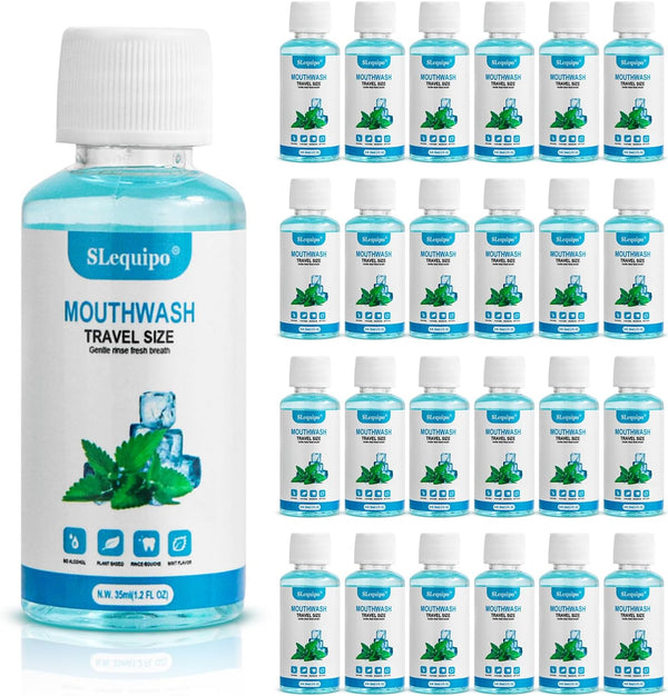 25 Travel Size Mouthwash Bulk Mini Bottles, 1.2oz/35ml Fresh Mint Portable Mouthwash for Toiletry Kits
