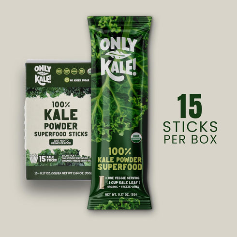 OnlyKale 1 (15 Kale Powder - Month Supply Sticks) - Organic Green Superfood - USDA Organic, Clean Greens for Smoothies