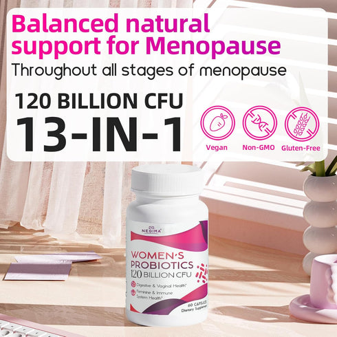 120 Billion CFU Probiotic for Women - Menopause Relief, 13-in-1 Probiotics & Herbs, Immune & Sleep Support - 60 Caps