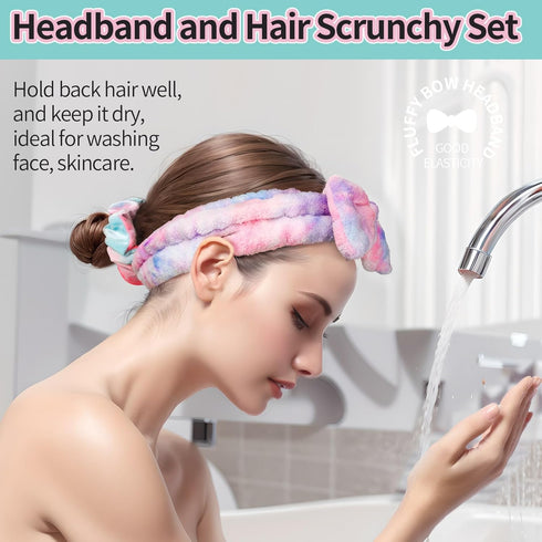 LEOBRO Makeup Headband, 3pcs Headband for Washing Face, Spa Headband, Skin Care Headband for Women Girl Gift, with 3pcs Hair Scrunchies