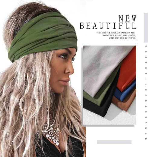 Olbye 6 Pack Wide Headbands for Women - Knotted Turban Elastic Non Slip Hairbands Yoga Workout