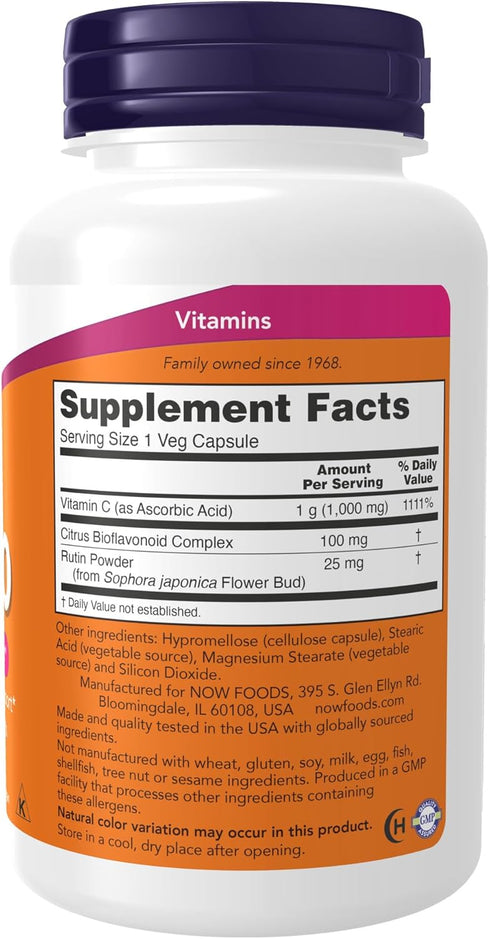 NOW Supplements, Vitamin C-1,000 with 100 mg of Bioflavonoids, Antioxidant protection*, 100 Veg Capsules