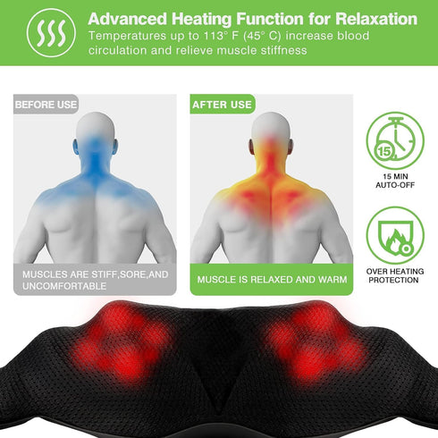YotubaSJ 3D Neck Massager with Heat for Pain Relief, Deep Tissue Kneading Shiatsu, for Neck, Back, Shoulder, Foot
