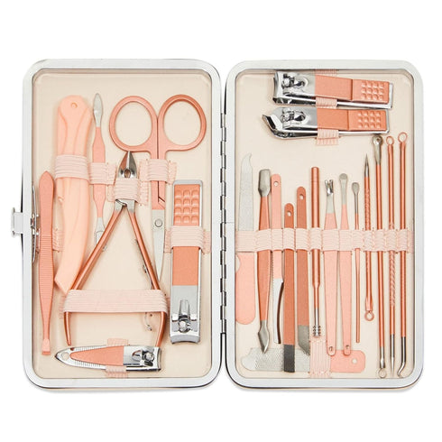 Okuna Outpost Pink Manicure Pedicure Kit, 23-in-1 Nail Clipper Set for Women with Travel Case