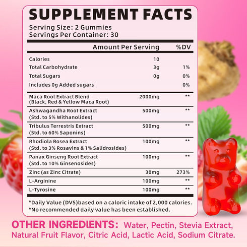 Gummies 60 Count Maca Root for Women & Men, Organic Maca Root Supplement with Ashwagandha for Energy & Strength