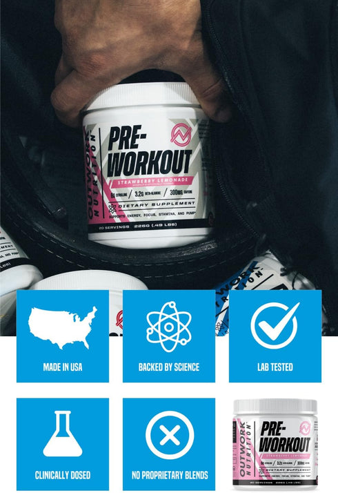 Outwork Nutrition Pre-Workout Powder for Men & Women, Science-Backed Supplement for Strength, Focus, Energy, 226 Gr