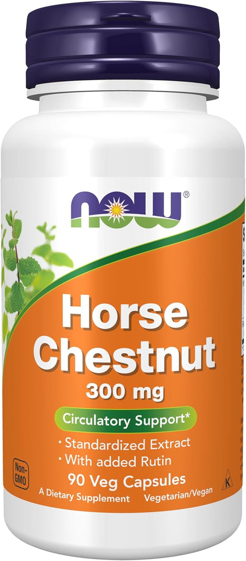 NOW Supplements Horse Chestnut 300 mg with Added Rutin, 90 Veg Capsules, Circulatory Support