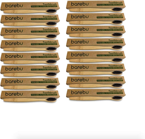 BPA-FREE, Biodegradable Bamboo Toothbrush - Charcoal Infused Naturally Whitening Bristles, 16-PACK