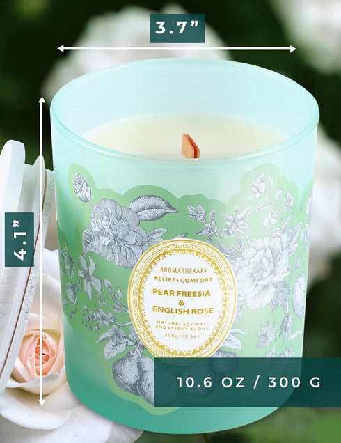 Pack Set 2 10.6 Oz Pear Freesia English Rose and Peach Mango Citrus Scented Wood Wick Candles Variety | Aromatherapy