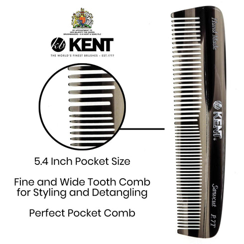 Kent R7TG Graphite Double Tooth Hair Pocket Comb, Small Fine/Wide Tooth Comb for Men, Women, and Kids