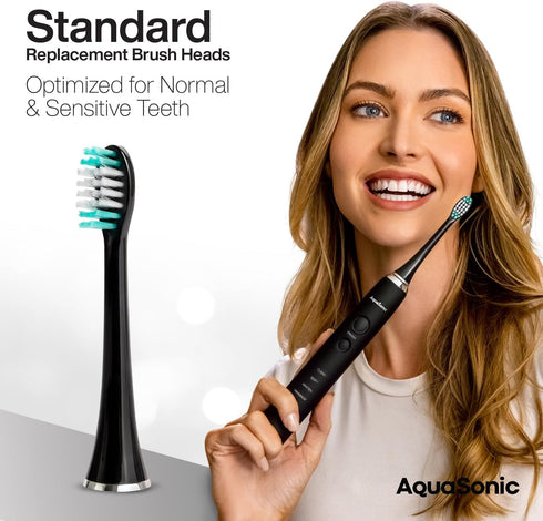 AquaSonic Standard Replacement Brush Heads, Compatible with Many AquaSonic Toothbrush Handles, 2 Pack Black