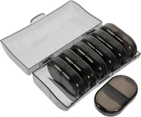 LOLIPPYY Weekly 7-Day Portable Medicine Organizer Box with Black Grid Case, Compact Detachable