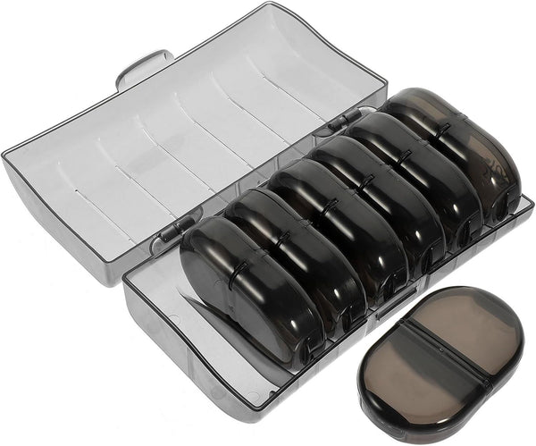 LOLIPPYY Weekly 7-Day Portable Medicine Organizer Box with Black Grid Case, Compact Detachable