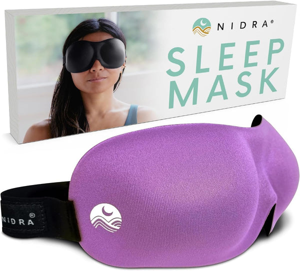 Nidra Contoured Eye Mask for Side Sleepers - 100% Light Blocking Sleep Mask for Travel & Lash Extensions, Purple