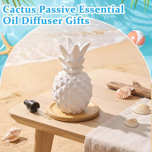 Summer Honeydak Pineapple Passive Essential Oil Diffuser Gifts, Beach Ceramic Diffuser with Wooden Tray for Home