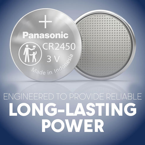 Panasonic CR2450 3.0 Volt Long Lasting Lithium Coin Cell Batteries, 4-Battery Pack, Child Resistant Packaging