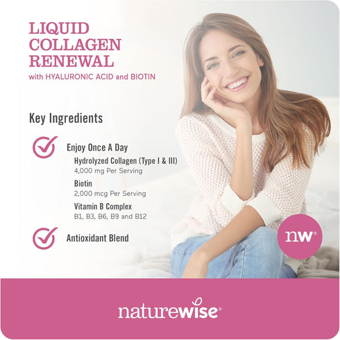 NatureWise Liquid Collagen for Women & Men 4000mg, Collagen Peptides with Biotin, Vitamin C, Mixed Berry