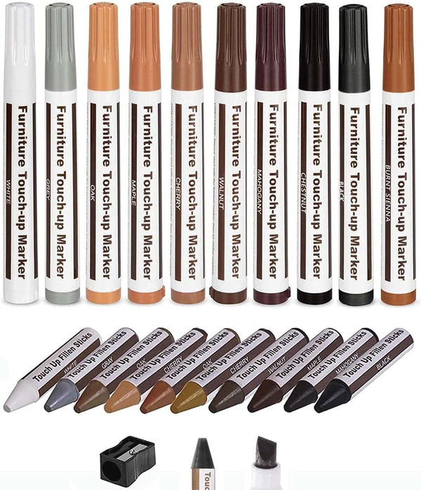 Furniture Markers Touch Up, Lifreer 21 Pcs Wood Filler Scratch Repair Kits, Wood Markers and Wax Sticks with Sharpener
