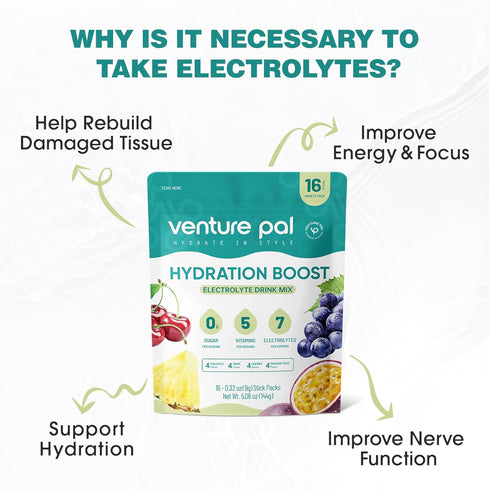Venture Pal Sugar Free Electrolyte Powder Packets - Liquid Daily IV Drink Mix for Rapid Hydration, 16 Sticks