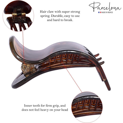 Parcelona French Simply Bear Paw Medium 3” Set of 2 Celluloid Hair Claw Clips for Women and Girls - Black-Tortoise Shell