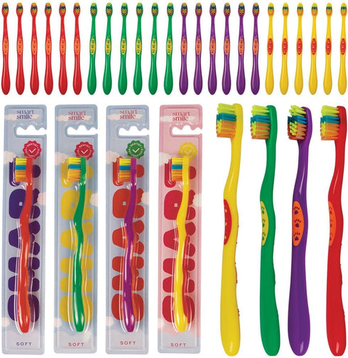 SmartSmile 72 Pcs Bulk Kids Toothbrushes Individually Wrapped - Assorted Colors with Animal