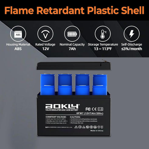 AOKLY 12V 7Ah Replacement Battery, Rechargeable Sealed Lead Acid SLA AGM Power Source, Maintenance Free, 2 Pack