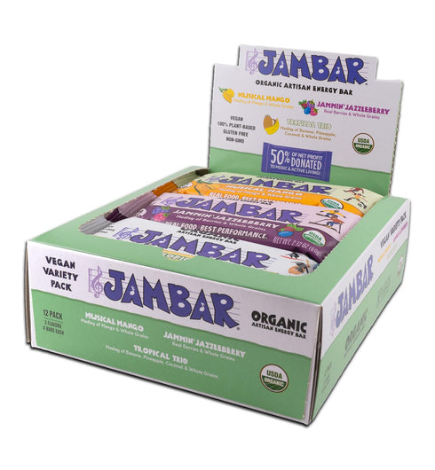 JAMBAR Organic Artisan Energy Bar (Vegan Variety Pack -12 Pack)