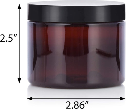 JUVITUS 6 oz Amber PET Plastic (BPA Free) Refillable Low Profile Jar (6 pack) Refillable Empty Storage Containers (Black Lids) by JUVITUS