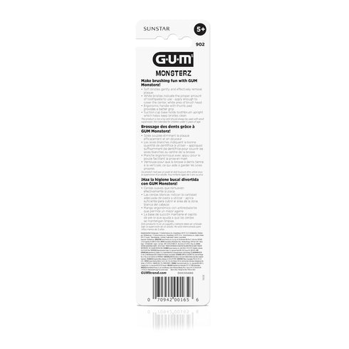 GUM Monsterz Jr Kids’ Toothbrush, Soft Bristled with Suction Cup, For Ages 5+, 2ct