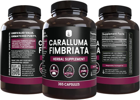 PURE ORIGINAL INGREDIENTS Caralluma Fimbriata, 365 Capsules, No Fillers, Always Pure, Lab Verified