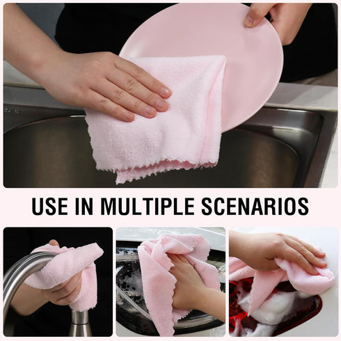 Microfiber Cleaning Cloths Roll 11.8" x 11.8" - Lint Free, Quick Dry, Ultra Absorbent Reusable Rags (Pink)