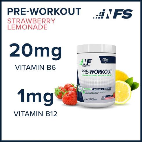 NF Sports Pre-Workout, Supports Energy, Cognitive Function, Strength, Strawberry Lemonade Flavor, 25 Servings
