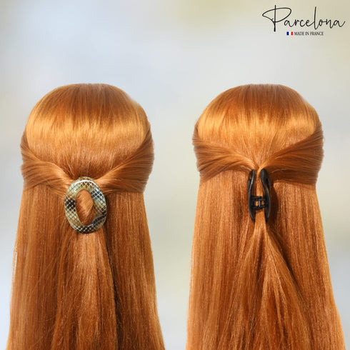 Parcelona Set of 2 Small French Flat Tube Celluloid Clips, Non-Slip Grip Hair Accessories
