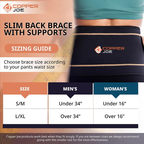 Copper Joe Back Brace for Lower Back Pain Relief, Adjustable Black Velcro Lumbar Support Belt for Sciatica