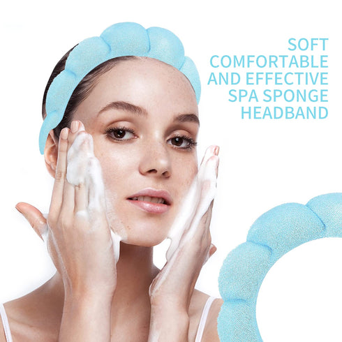 Spa Headband for Women, Cute Terry Towel Towel Head Band for Skincare, Sponge Spa Headband for Washing Face, Makeup Removal,Skincare Puffy Spa Shower Headband (Blue)