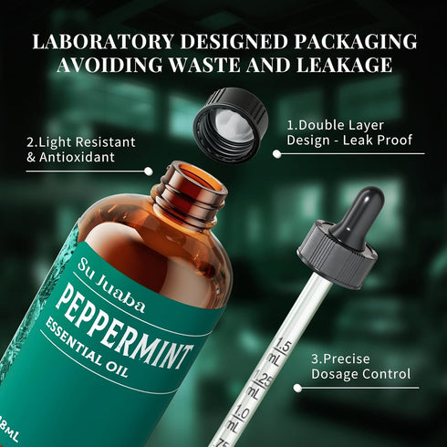 SU JUABA 4 Oz, 100% 118ML Peppermint Oil Fl Pure & Natural Aromatherapy Oil for Spray, Diffuser, Skin, Hair
