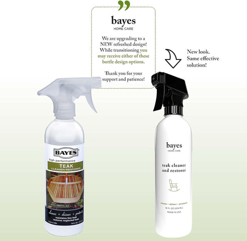 Bayes High Performance Teak Cleaner & Restorer - Cleans, Shines, and Protects - Maintains Fine Teak and Restores Neglected Teak - 16 oz, 2 Pack