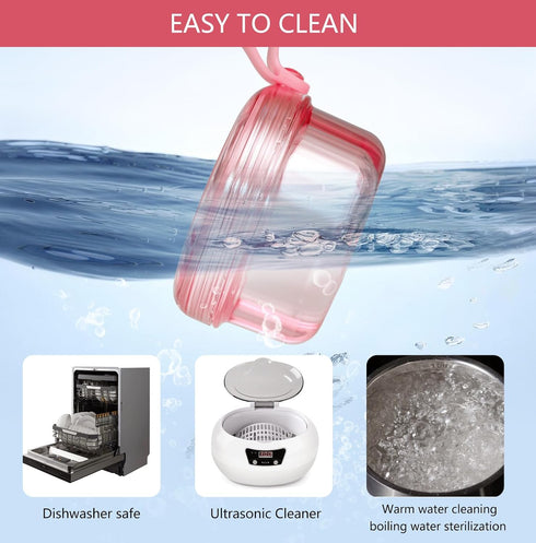 No Leak & Non-Slip Partial Denture Case, Retainer Bath Box with Strainer Basket and Brush, Dishwasher Safe