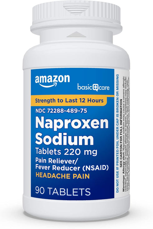 Amazon Basic Care Headache Pain Relief Naproxen Sodium Tablets 220 mg, 90 Count - Relieves Arthritis and Aches