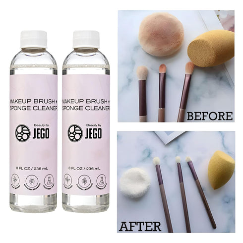 JEGO Makeup Brush Cleaner Solution - Hypoallergenic Plant-Based Liquid Cleanser for Brushes, 8 Oz