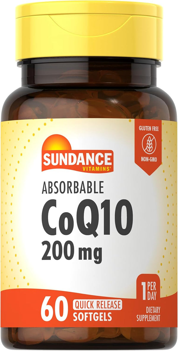 CoQ10 200mg, 60 Quick Release Softgels, Non-GMO, Gluten Free Supplement by Sundance