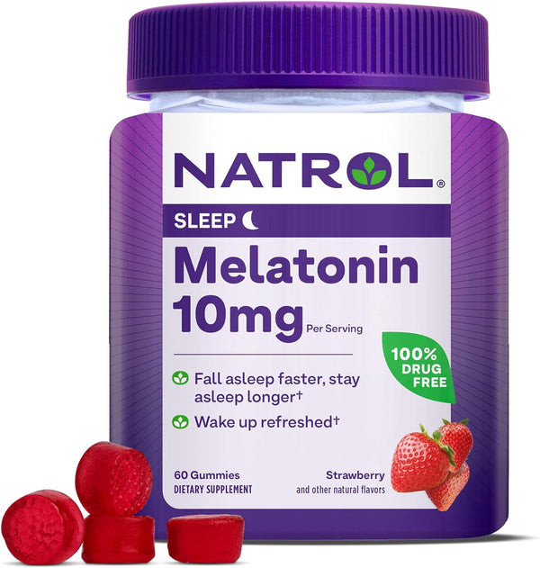 Natrol Melatonin 10mg Gummies 60 Strawberry-Flavored | Sleep Support for Adults