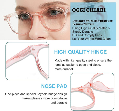 OCCI CHIARI 1.0 Round Reading Glasses for Women, Sturdy Reader (1.0 to 6.0) for Larger Lady
