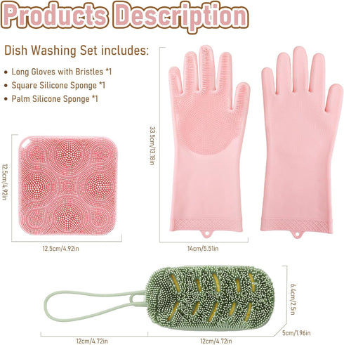 Vynusio 3 Pack Silicone Sponge Dish Scrubber Sponges Pad Reusable & Long Lasting, Silicone Kitchen Scrubber