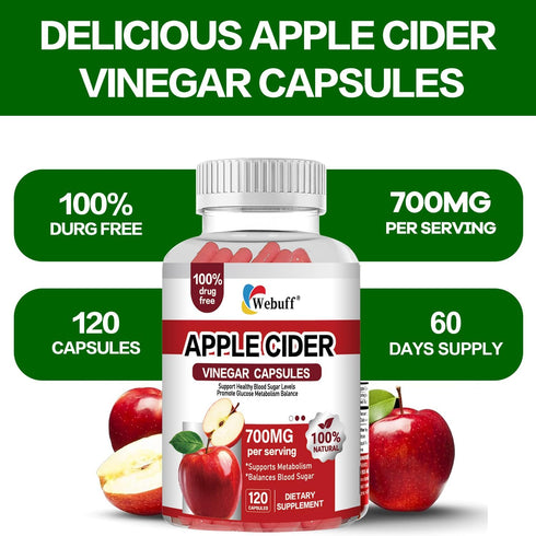Webuff 700mg 120 Count Immune (Pack 1) Apple Cider Vinegar Capsules | Extra Strength ACV with The Mother | Supports