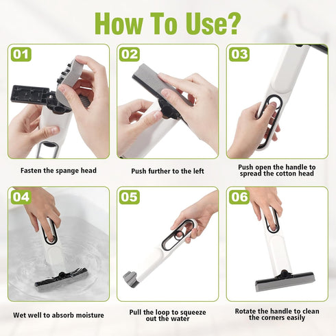 PISEMUAK 2 Countertop, Mini Sponge Mop Self Wringing, Foldable Desktop Mop with Upgraded Handle + Refill Heads, Compact