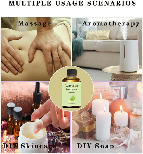 Lemongrass Essential Oil 4 Oz - 100% Pure Organic Oil for Diffuser, DIY Soap, Candle, Skin, Massage & Aromatherapy